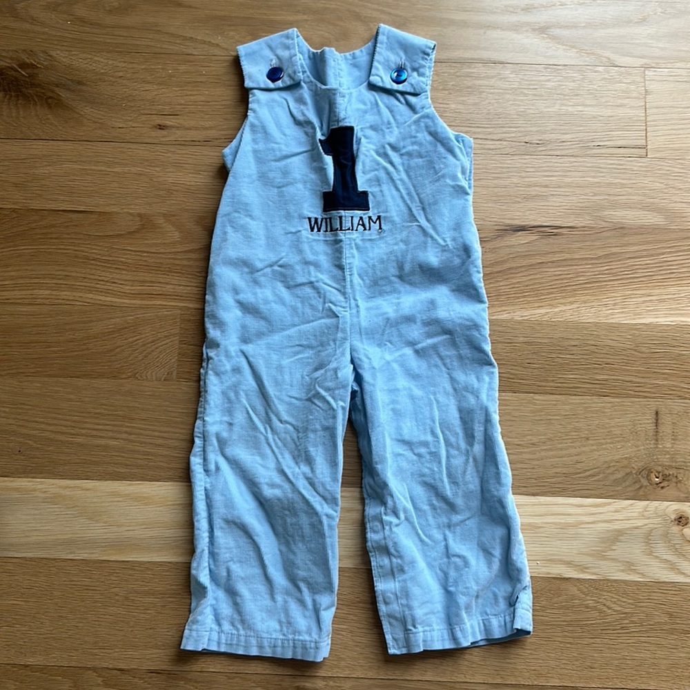 “William” 1st Birthday Monogrammed Longall - Blue Corduroy